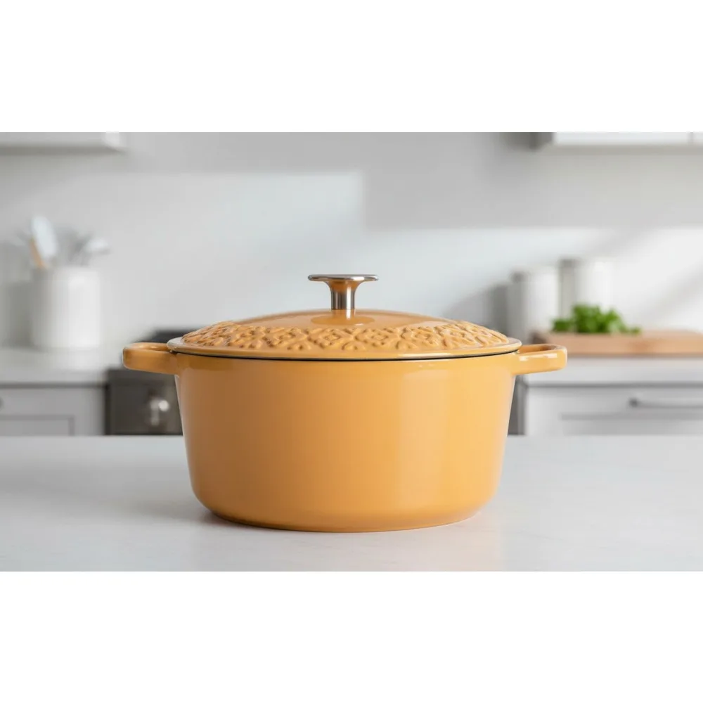 

3.5QT Enameled Cast Iron Dutch Oven with Self-Basting Lid - Even Heat Distribution, Easy Clean