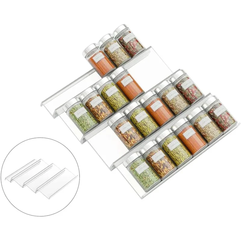 4-Tier Kitchen Spice Drawer Organizer Expandable Acrylic Seasoning Bottle Shelf Rack Space-Saving Cabinet Countertop Storage