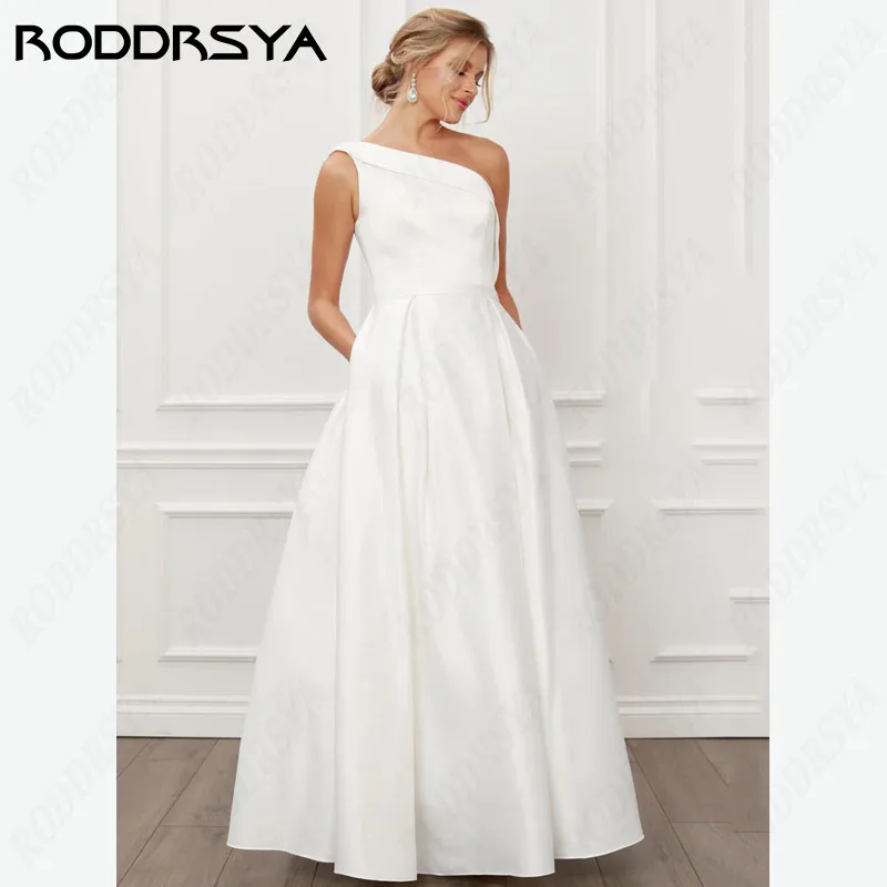 

RODDRSYA 2024 Simple Satin Wedding Dress One Shoulder Insertable Pocket brautkleider glitzer Floor Length Custom Made For Women