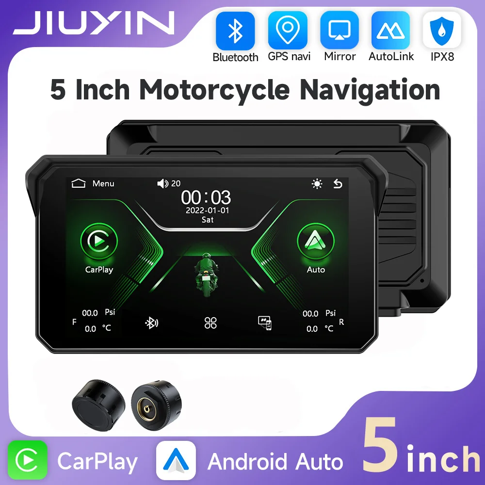 

JIUYIN 5-дюймовый беспроводной CarPlay Moto Android Auto портативный цифровой мотоцикл приборная панель GPS мотоцикл навигационный экран