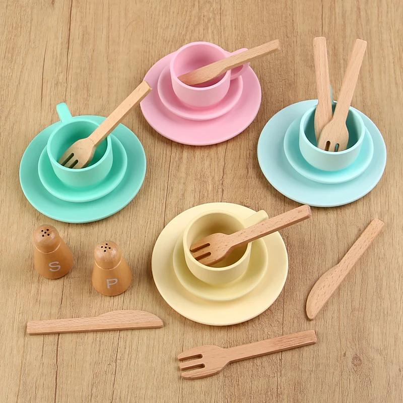 Houten Afternoon Tea Set Kinderen Gesimuleerde Keuken Speelgoed Speelhuis Rollenspel Theeservies Accessoires Voor Kind Vroeg Onderwijs