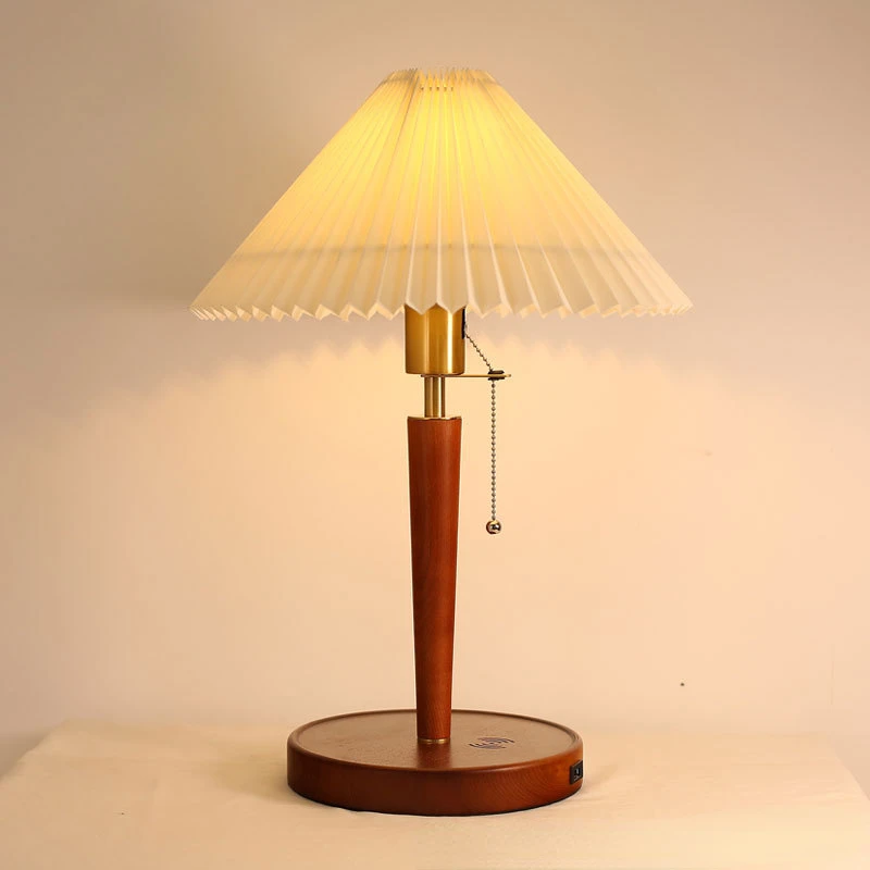 Nordische Nachttisch lampe, Schlafzimmer, faltiges Handy im japanischen Retro-Stil, kabelloses Laden, kleine Tisch lampe aus Holz