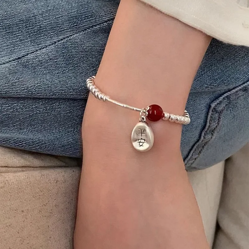 VENTFILLE 925 Sterling srebrny czerwony agat bransoletki z koralików dla kobiet dziewczyna asymetria Vintage etniczna biżuteria prezent Dropshipping