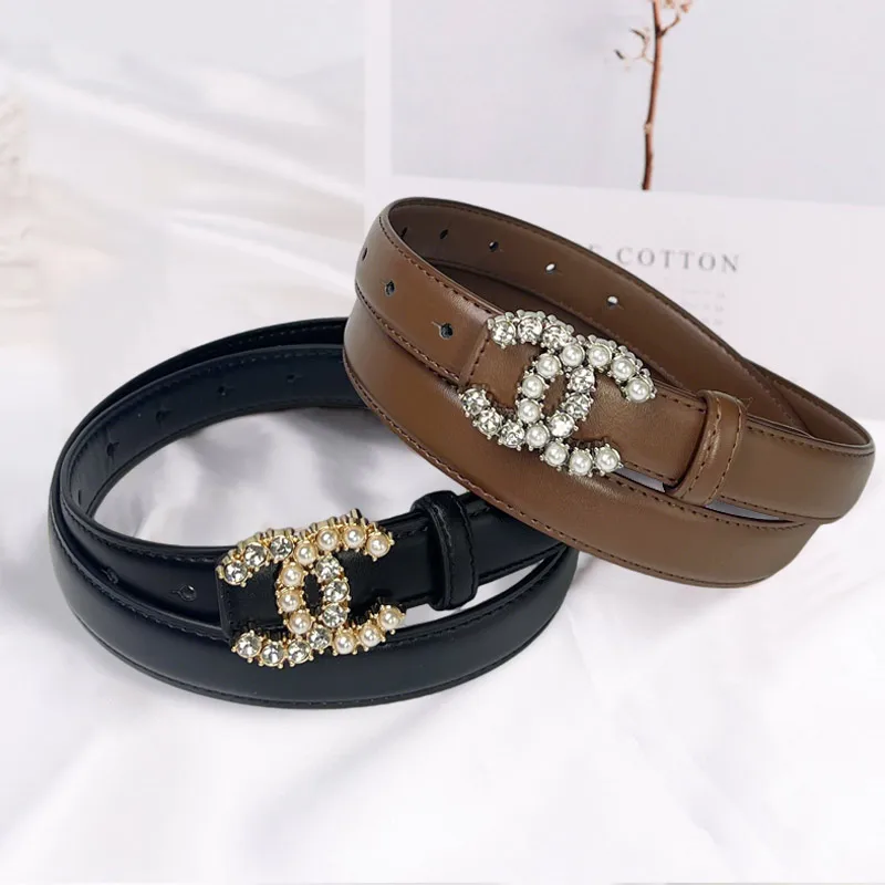 2025 Fibbia ad ardiglione da donna di nuova moda con fibbia a doppio anello in oro intarsiato con perle Pantaloni jeans gonna da donna Joker