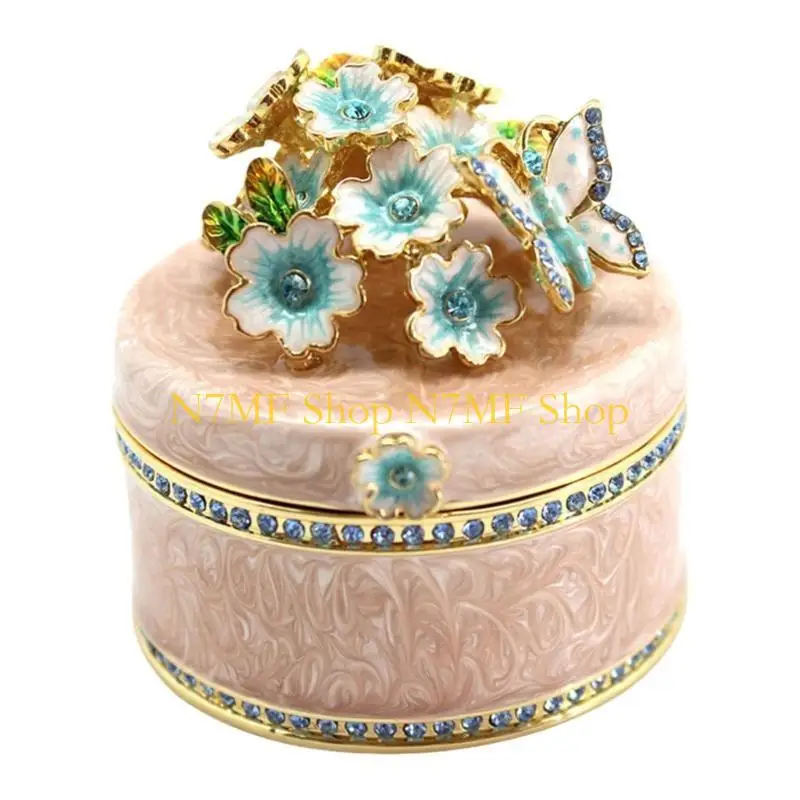 

N7MF Jewelry Convenient Butterfly and Flower Jewellery Storage Container Portable Earrings Necklaces Display Box