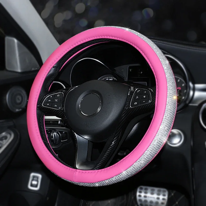 

Bling Crystal Steering Wheel Cover Universal Steering Covers Car Accessories Interior Woman Rhinestones Car Steering Wheel Cover