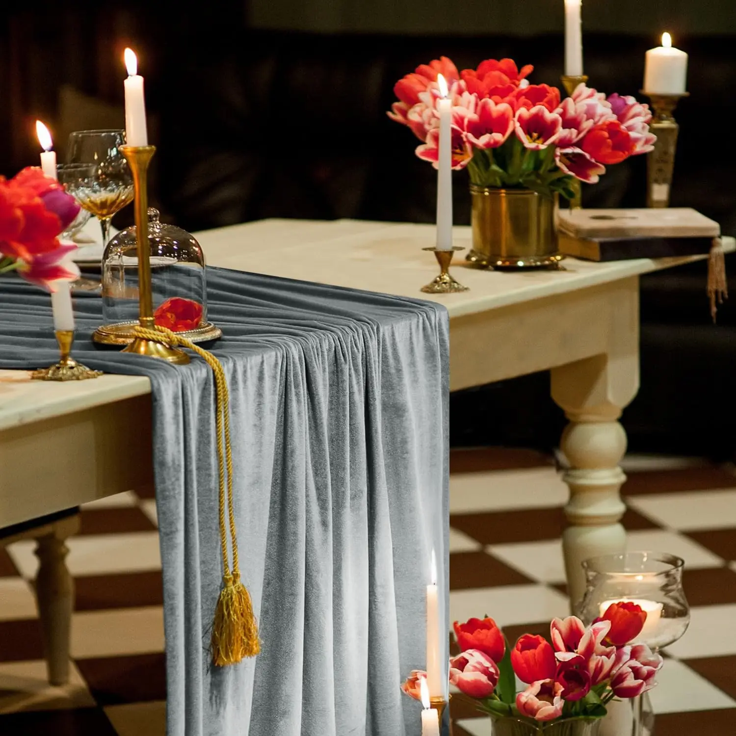 

Velvet Table Runner 10ft Extra Long,Soft Luxury Table Runner for Christmas Thanksgiving Wedding New Year Party Table Decoration