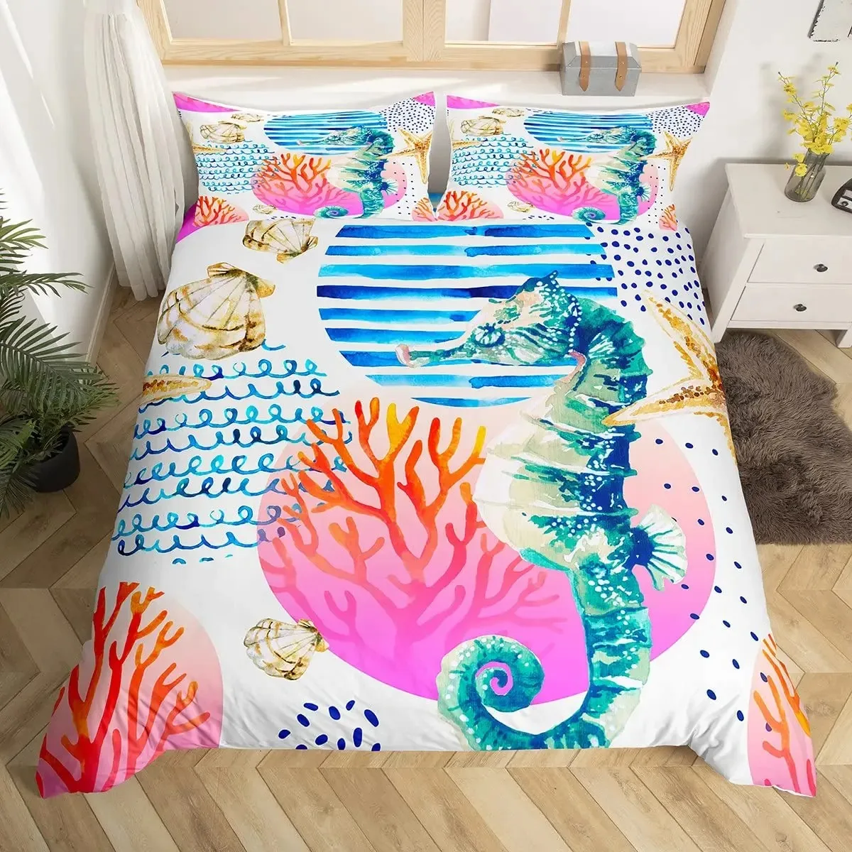 

3D Octopus Sea Turtle Duvet Cover Retro Sailboat Crab Reptile Bedding Set Marine Mediterranean Style Jellyfish Comforter Cover