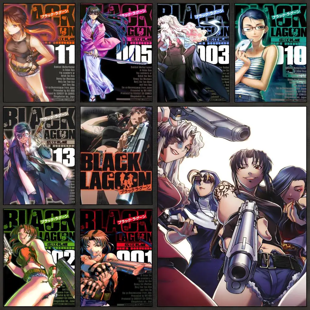 Anime Black Lagoon Revy Action Poster Peel And Stick Wall Art PP Waterproof HD Bedroom Living Room Home Decor Gift
