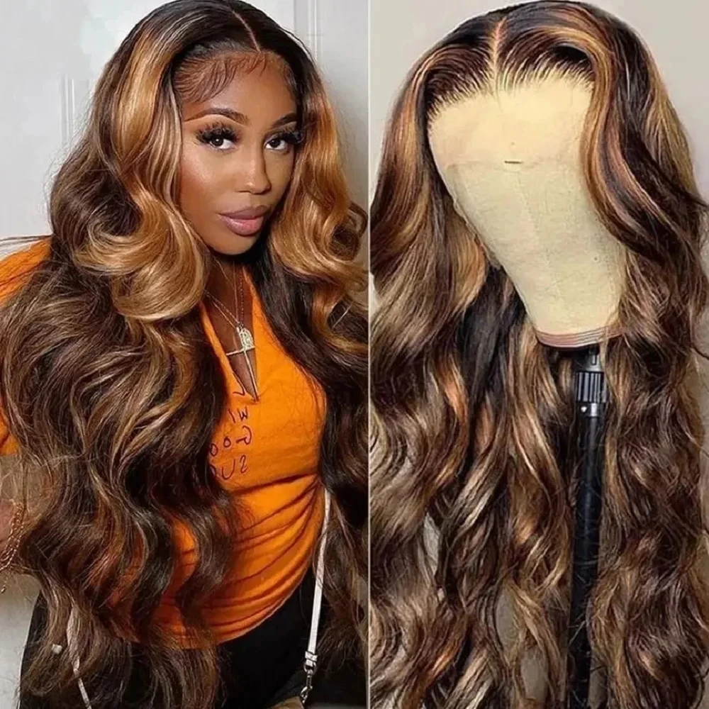 Lumiere Highlight Ombre 13x4 Lace Front Wig Human Hair 180 Density P4/27 HD Transparent Lace Frontal Wigs For Women On Sale