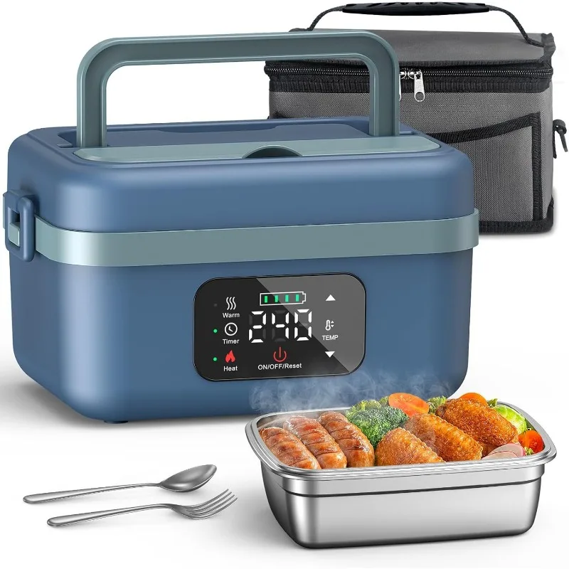 Cordless Self-Heating Lunch Box, Electric Insulated Food Jar with No Water Needed, Portable for Travel Office