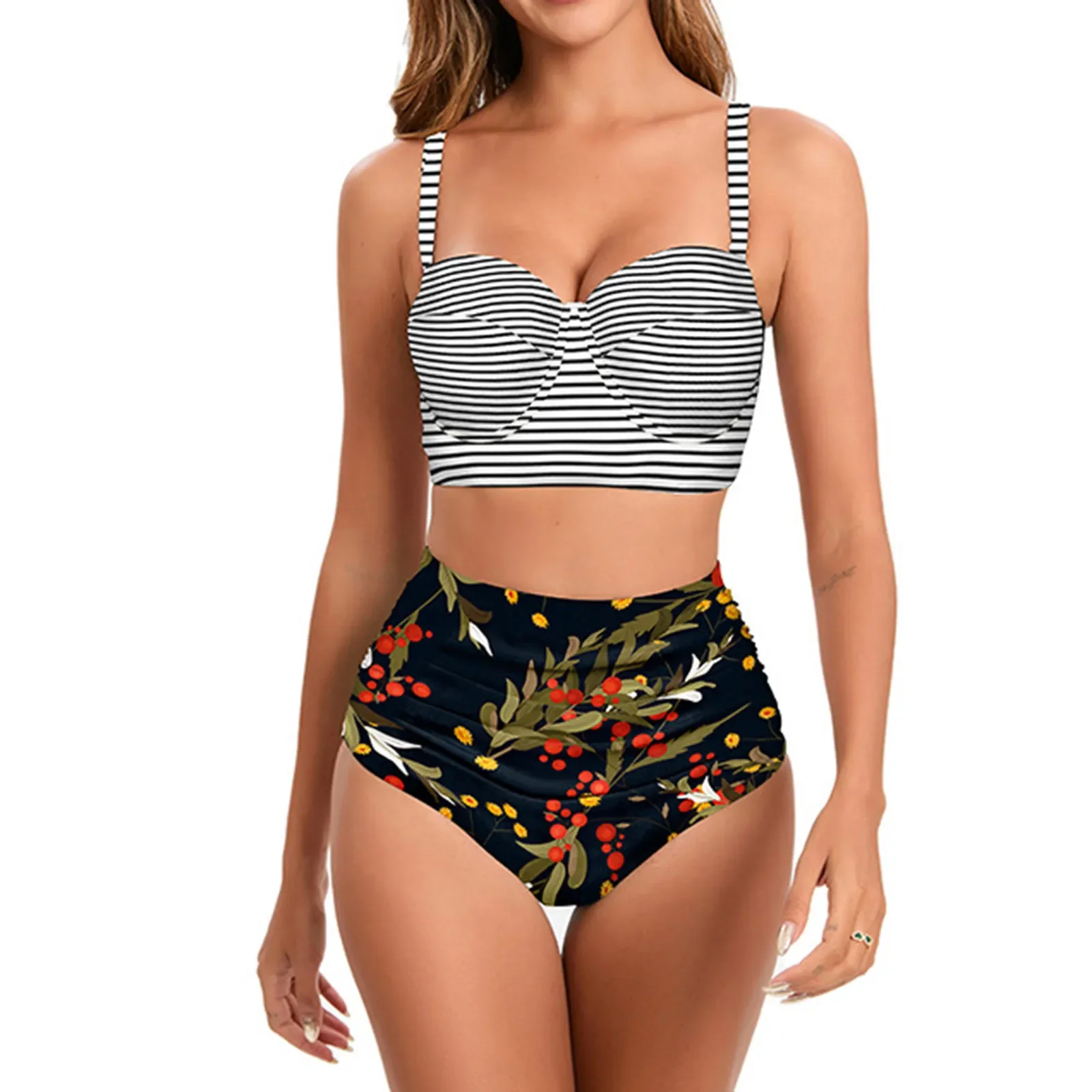 

2024 Womens Sexy Push Up Bikini Set High Waisted Two Piece Swimsuit Floral Bathing Suit Swimwear Summer Bathing Suit Beachwear