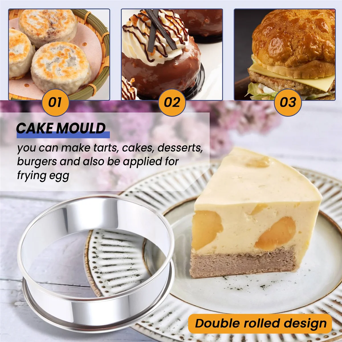 6 Pieces Muffin Tart Rings Double Rolled Tart Ring Stainless Steel Muffin Rings Metal Round Ring Mold for Food Making