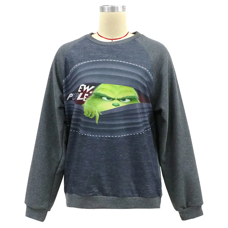 Nieuwe herfst- en winterdameskleding Casual grappig groen harig monster bedrukt sweatshirt top T-shirt