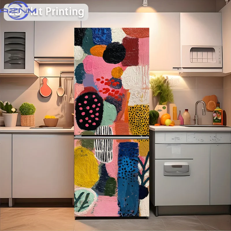 2D Flat Printing 1pc Refrigerator Sticker 60×180cm, Colorful Geometric Paradise Themed Design, Self-Adhesive Refrigerator Stic