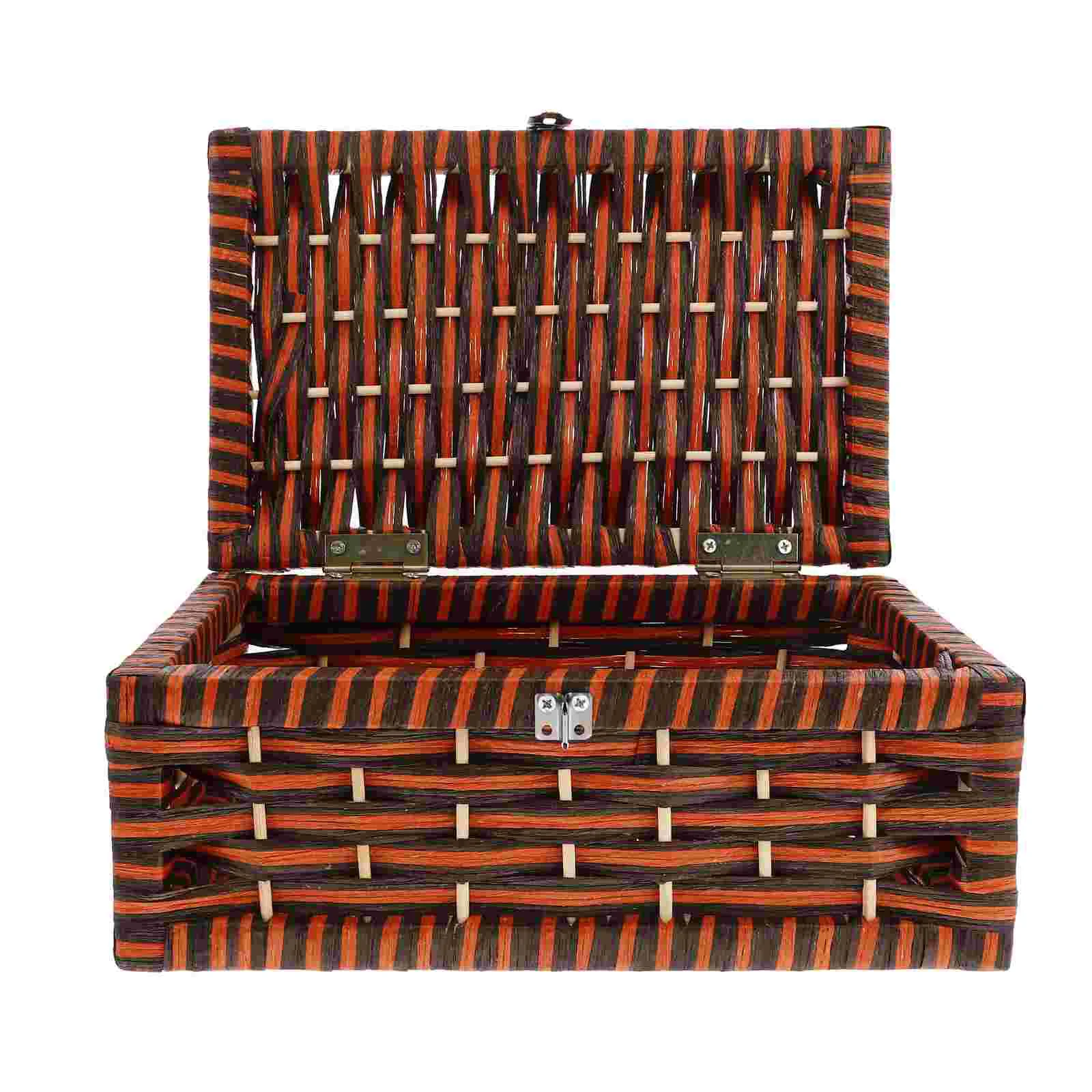 

Rattan Storage Box Organizer Basket Desktop Decorative Boxes Trash Baskets for Sundry Container Woven Sundries