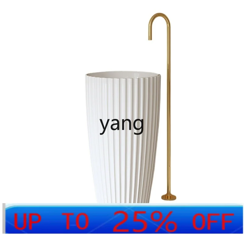 LTT artificial stone wash basin household hotel vertical striped cylinder floor column basin bathroom