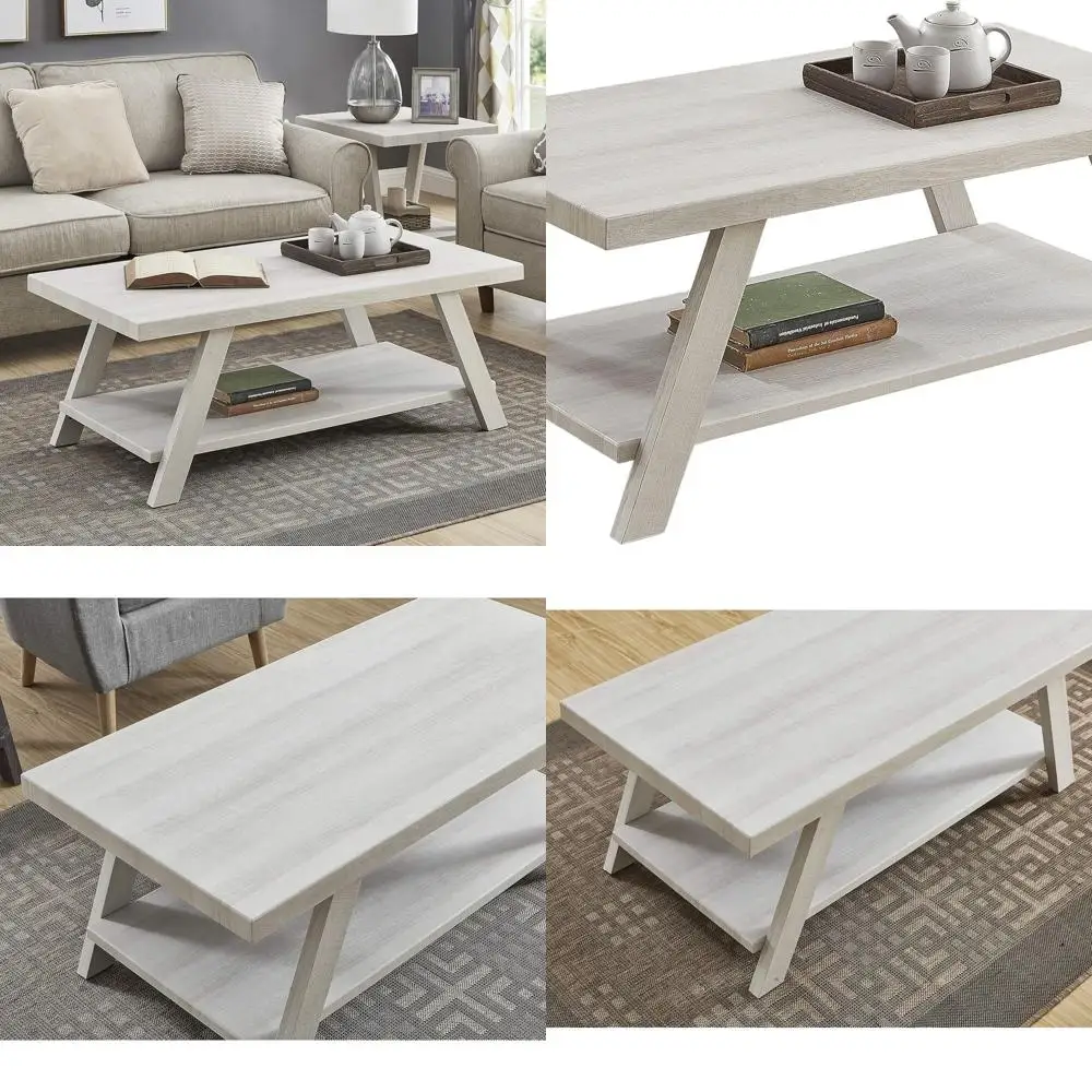 

Modern White Wooden Coffee Table with Shelf for Athens-Inspired Living