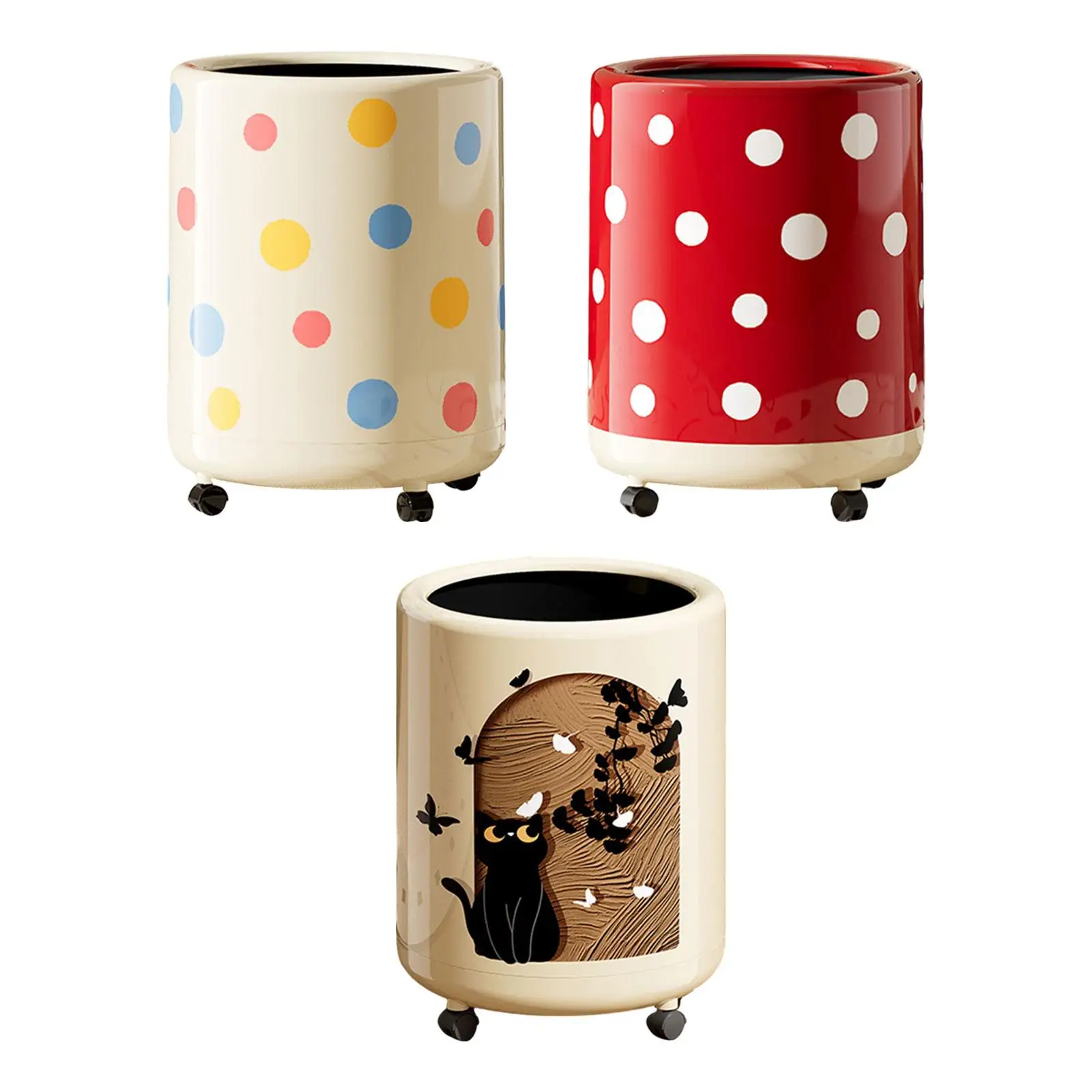 

Polka Dot Trash Can Rubbish Container Dustbin Waste Paper Bucket Recycling Bin Round Garbage Can for Living Room Office Bathroom