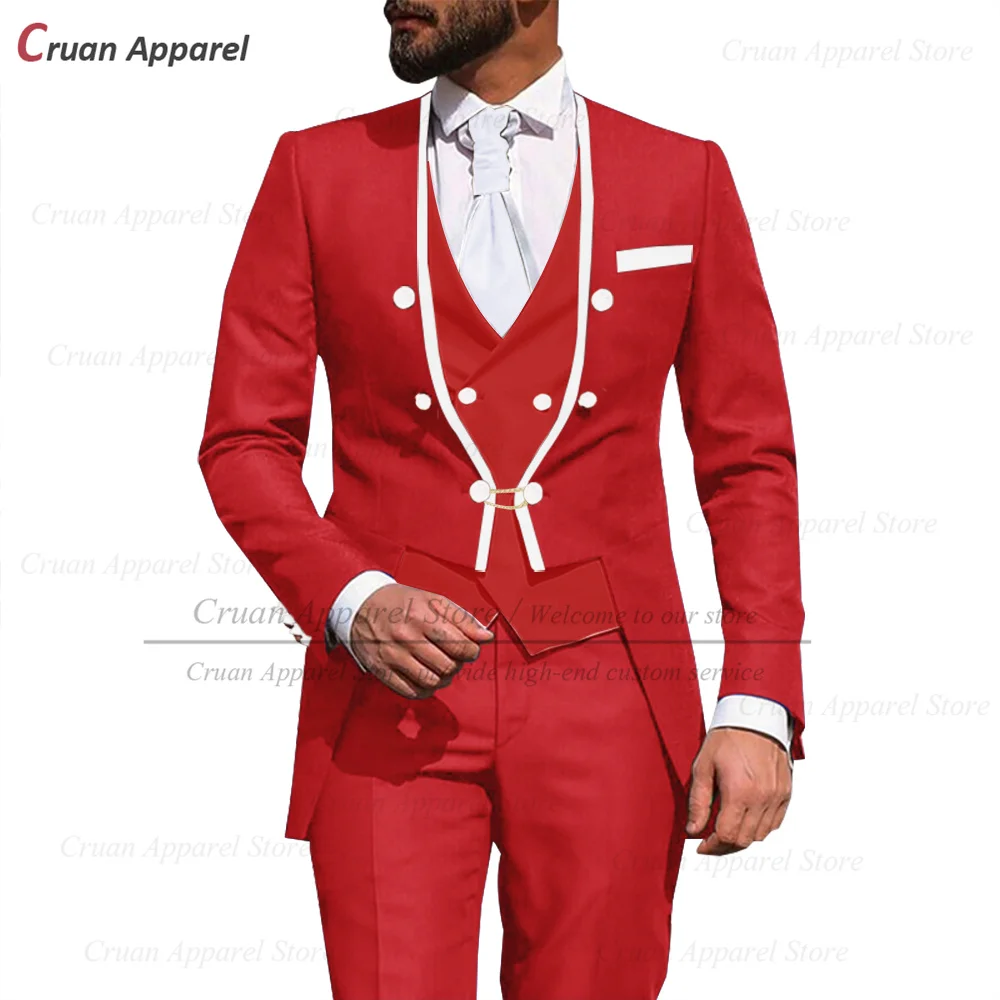 Fuchsia Suit for Men Slim fit Elegant Evening Dinner Wedding Tuxedos Tailor-made Blazer Vest Pants 3 Piece Set Singers Jackets