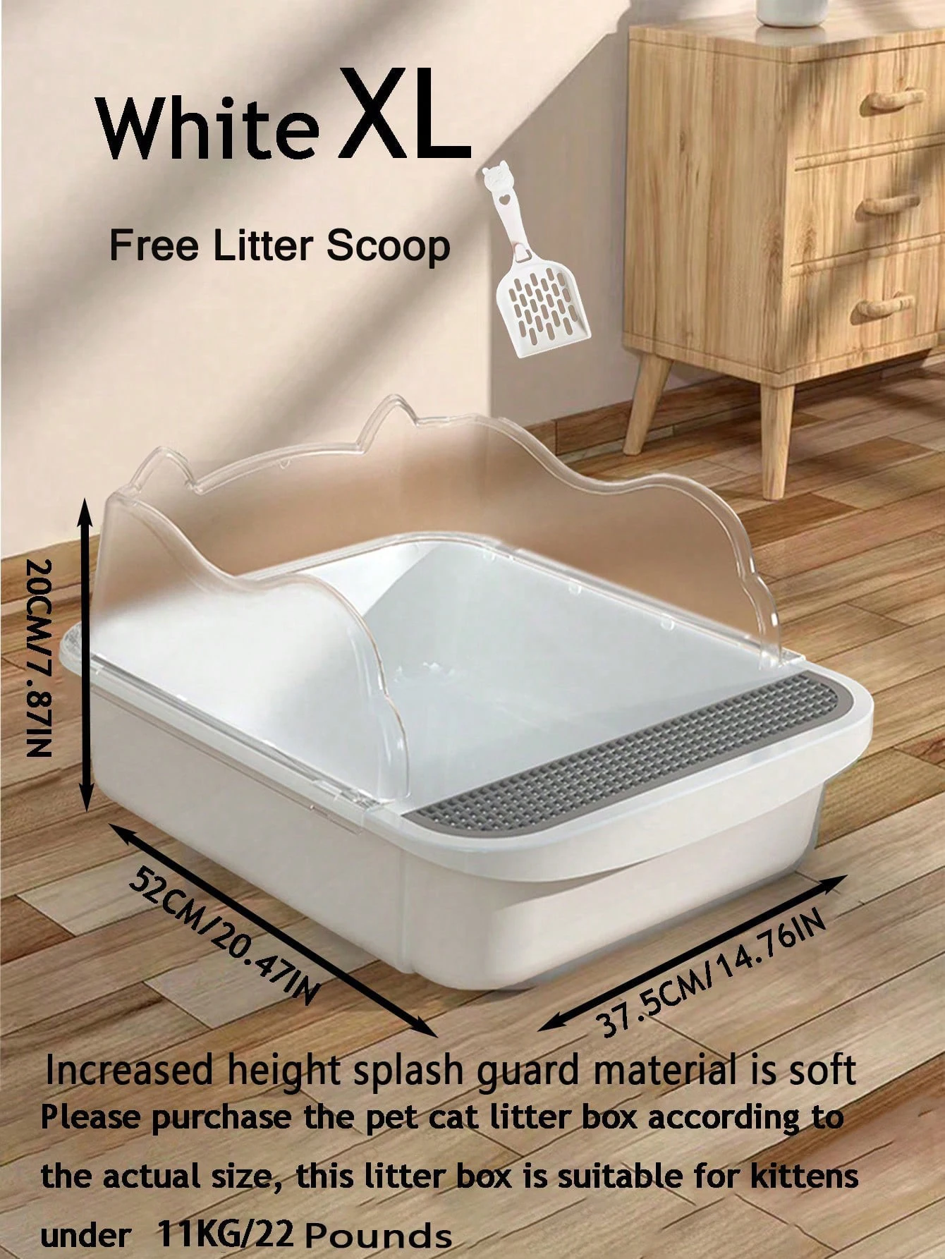 Semi-closed splash-proof litter box (with litter scoop), new stylish semi-open pet litter box for cats, easy to care for