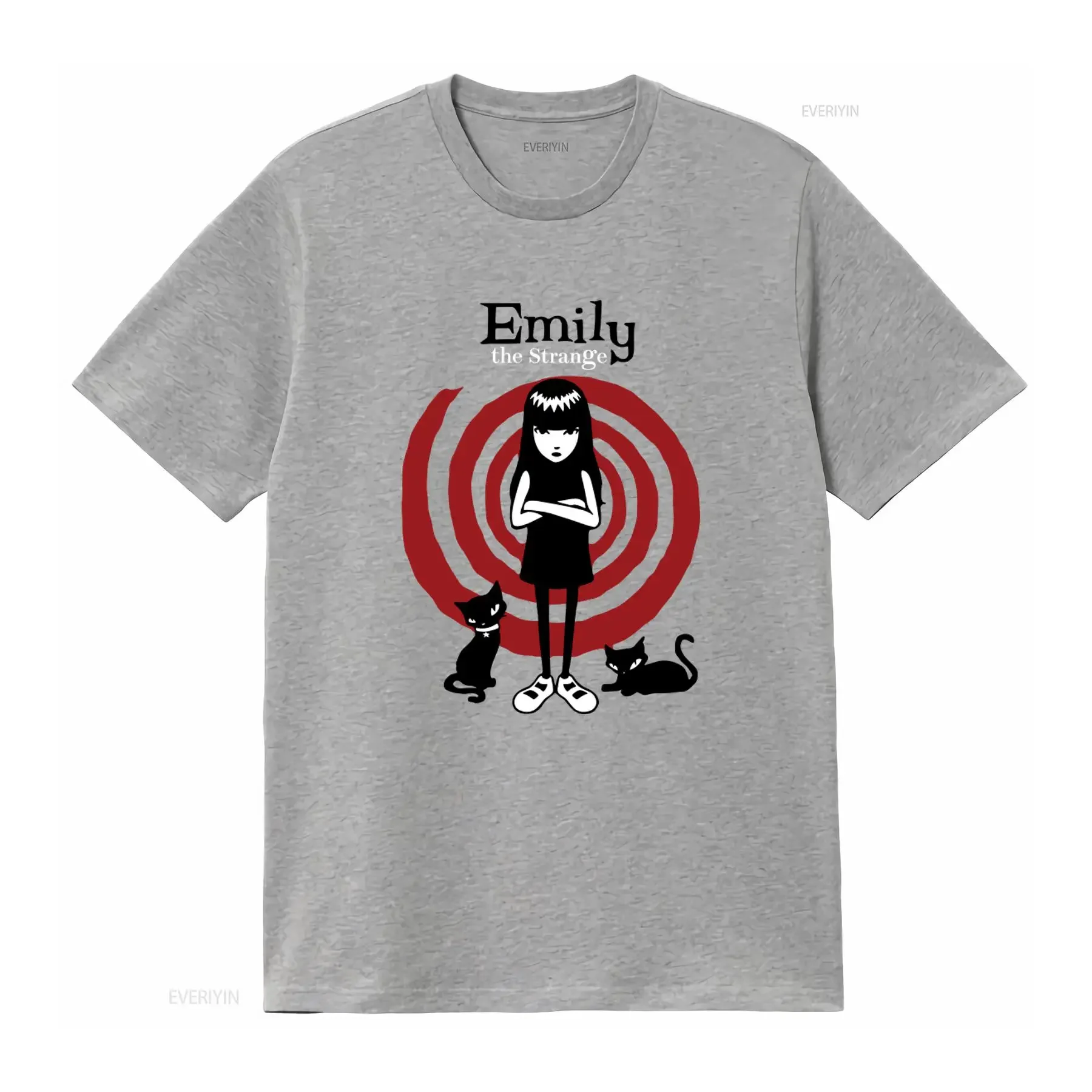 Emily The Strange Cat Red Swirl Print Official Licensed T Shirt for Women vintage Washed Versatile Unisex fashion Breathable view 3