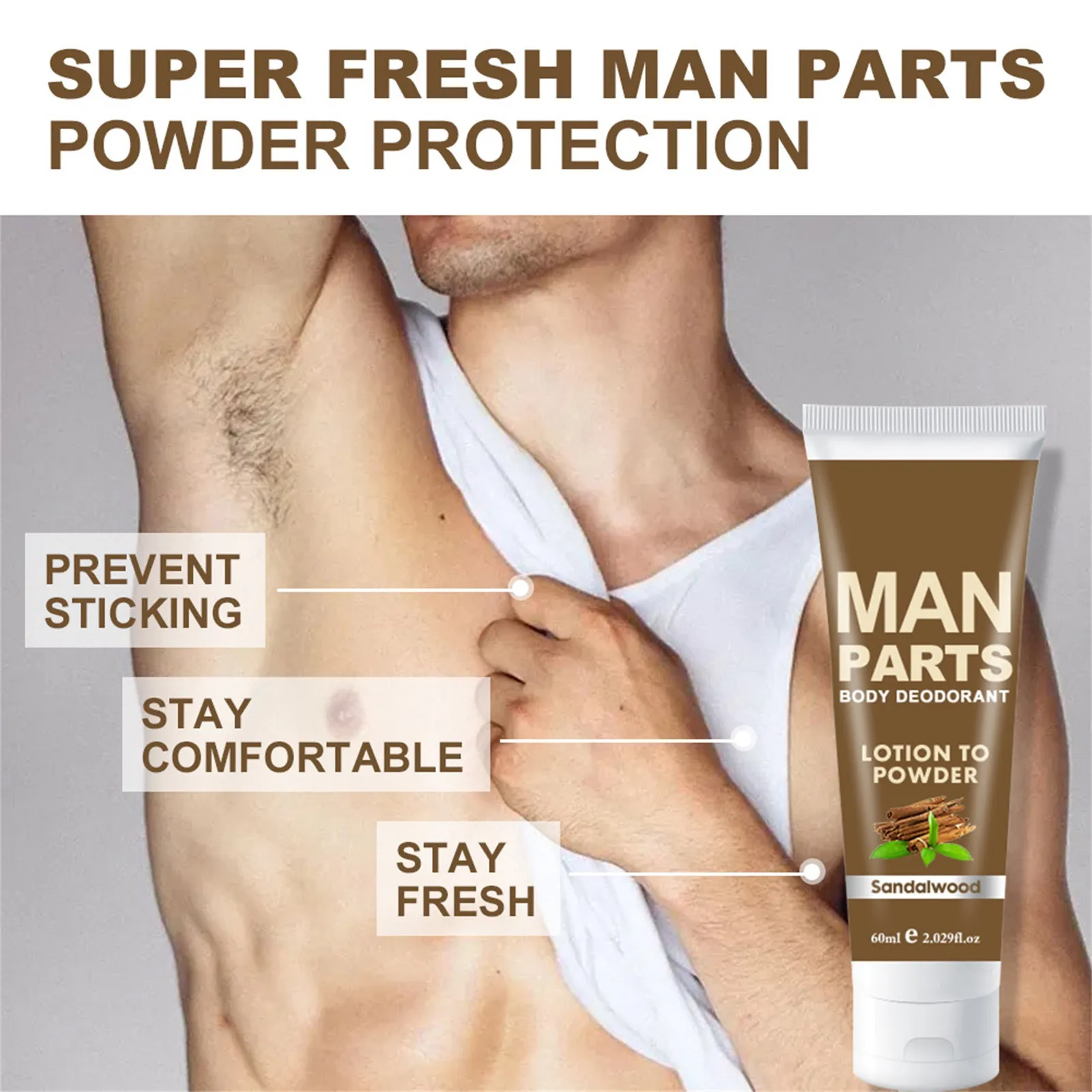 كريم مزيل العرق المضاد للرائحة من خشب الصندل للرجال - التحكم في رائحة الجسم وتركيبة مضادة للغضب، حماية من نضارة 24 ساعة