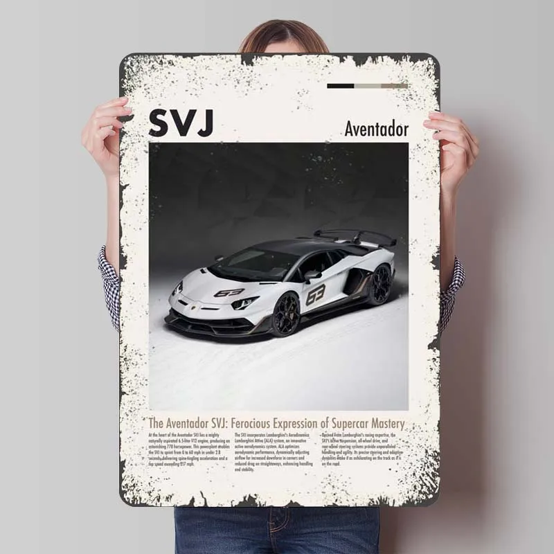 Lamborghini Aventador SVJ Tinplate Sign Car Metal Poster Room Decoration Aesthetic Vintage Metal Signs for Wall Art Decoration