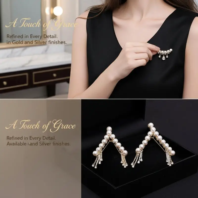 1Pcs Fashion Classic Laddy Exquisite Crystal Clothing Coat Suit Pin Corsages Elegant Women Girls Pearl Pendant Brooch Badges