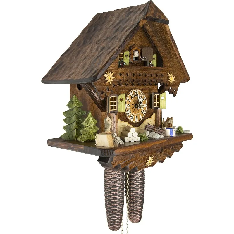 Cuckoo-Palace German Cuckoo Clock - Summer Meadow Chalet with 8-Day-Movement - 13 1/3 inches Height Black Forest Clock