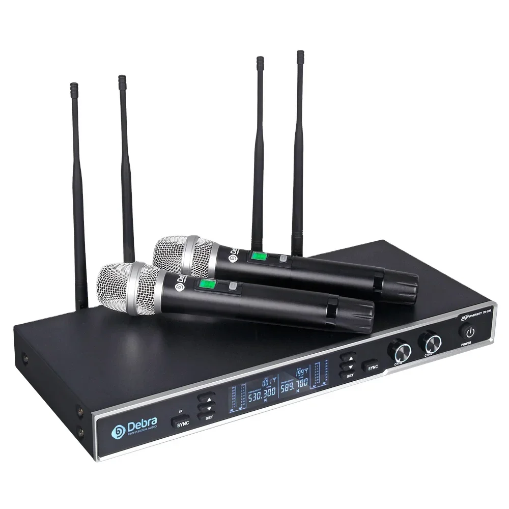 

Debra Audio Professional TD-220 Stage Karaoke KTV Dual Channel Wireless Microphone System 150M Range UHF True Diversity Metal
