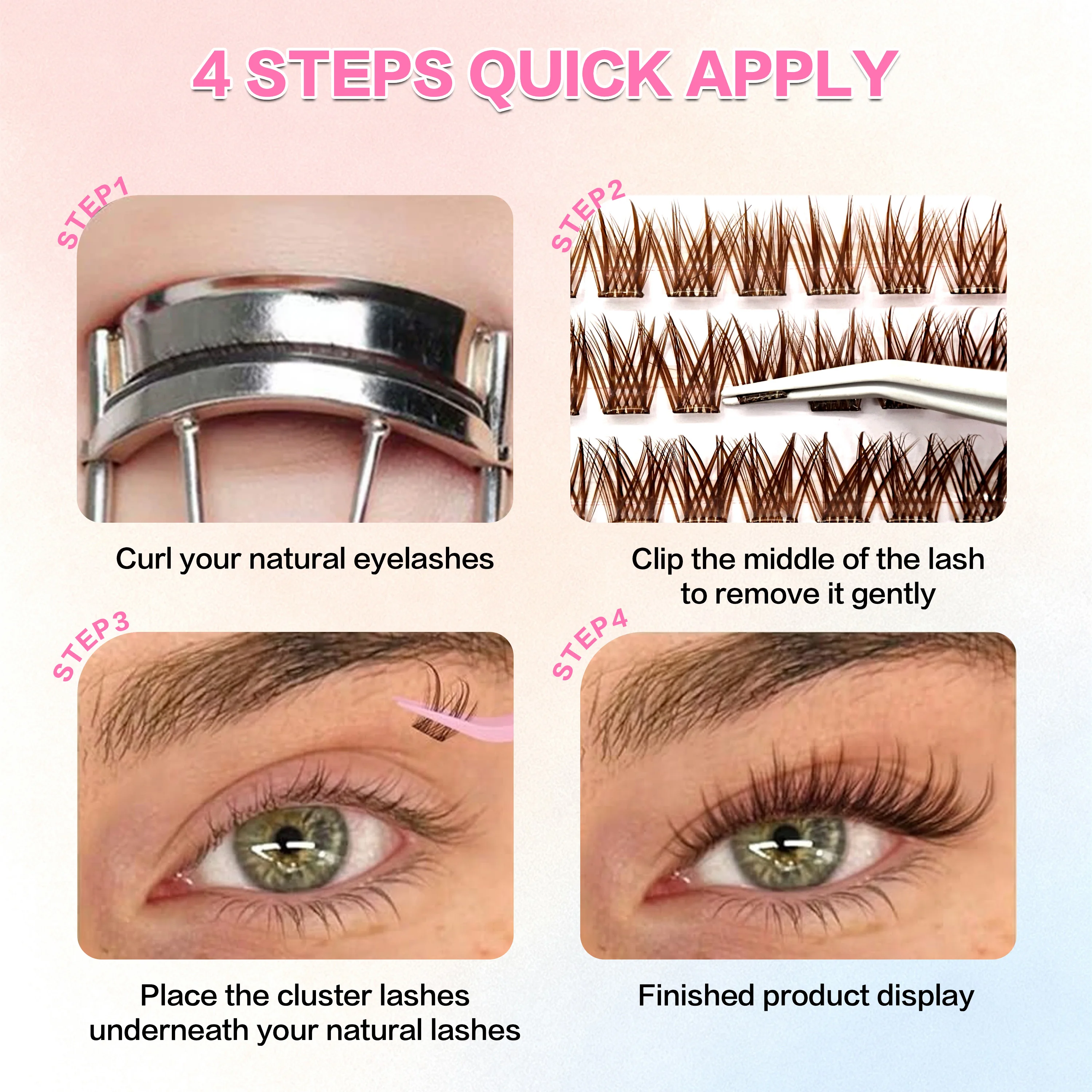 10 Reihen, braune Farbe, DIY, selbstklebend, natürlicher und langer Stil, vergrößert die Augen, anfängerfreundlich, weiche Fasern, wiederverwendbar 2-3 Mal. – Detail 6
