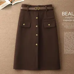 2024 Spring and Autumn Winter New Woolen Half Skirt Women's High Waist A-line Hip Wrapping Skirt Medium Length Skirt