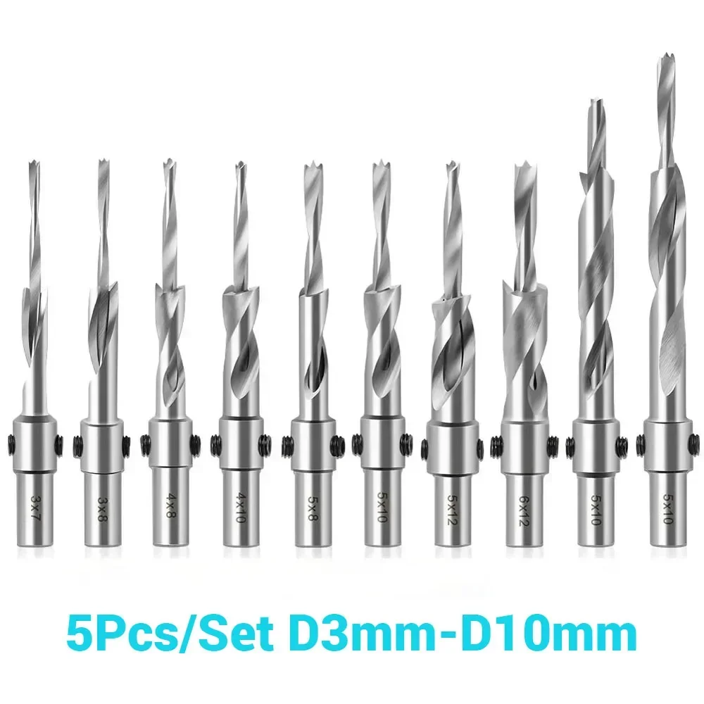 

5Pcs D3mm-D10mm Woodworking Countersink Drill Bit High-Speed Steel Salad Step Drill Bit Woodworking Punch Tools