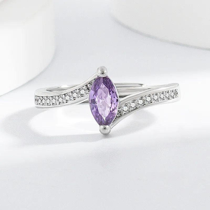 Sterling Silver 925 Exquisite Amethyst High Carbon Diamond Ring Ladies Jewelry Stylish Simple Commuter Dating