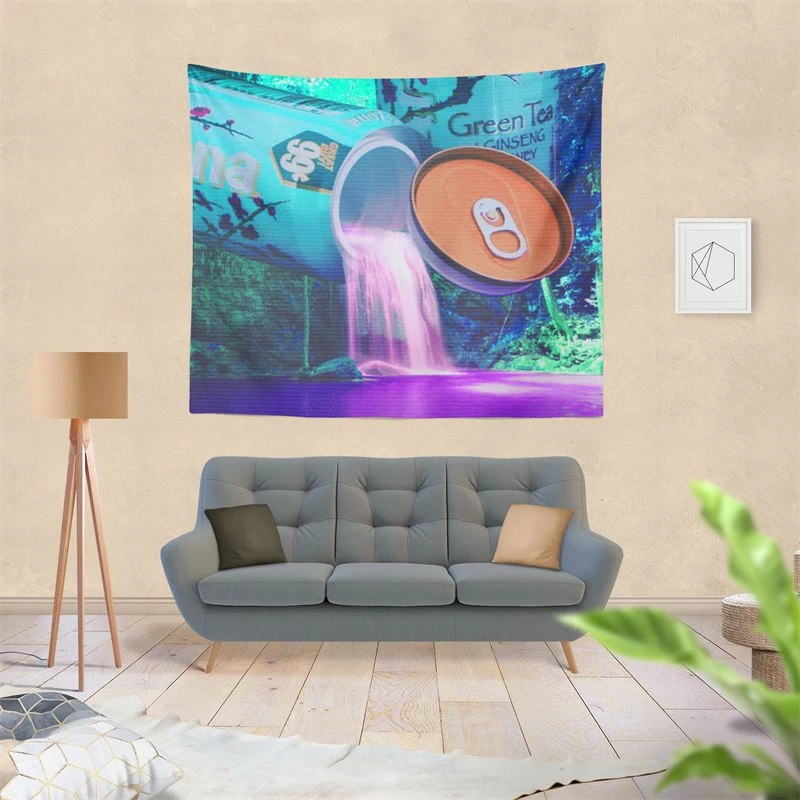 Gaslight Gatekeep Girlboss Vaporwave Aesthetic Arizona Green Tea Waterfall Tapestry Wall Hanging Art for Bedroom Living Room