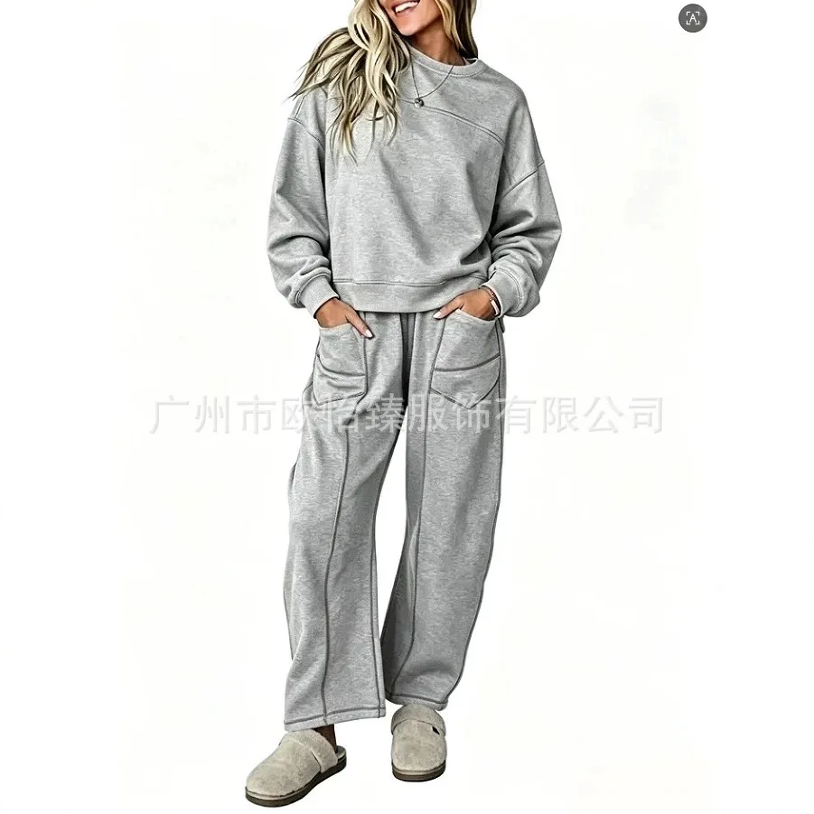 Autumn Winter New Women's 2-piece Casual Solid Color Hoodie Sets Conjuntos Mujer 2 Piezas