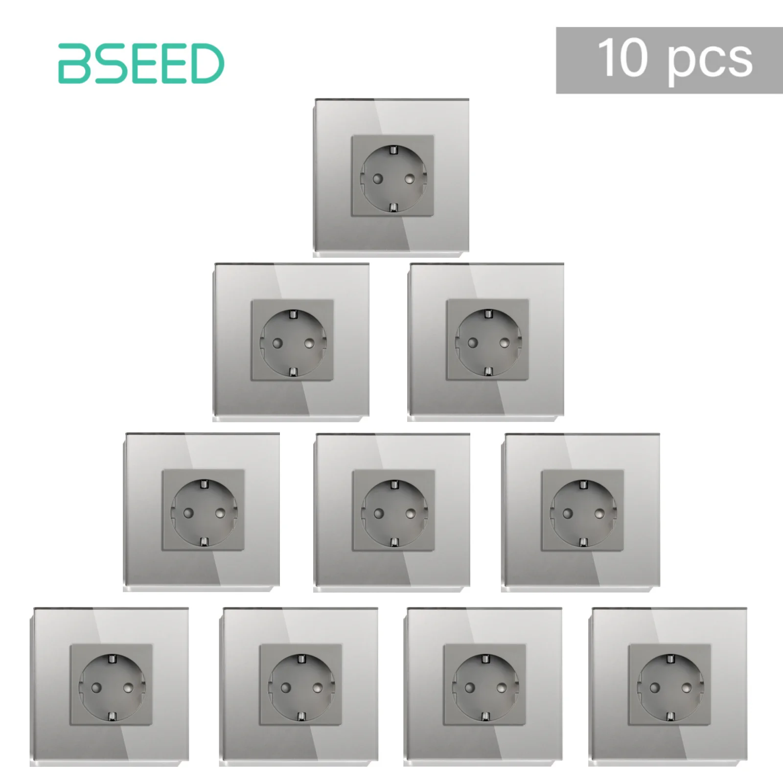 BSEED Wandsteckdose mit Glasrahmen, 16 A, Einzelsteckdose, EU-Standard, für elektrische Steckdosen im Heimbüro, Schlafzimmer