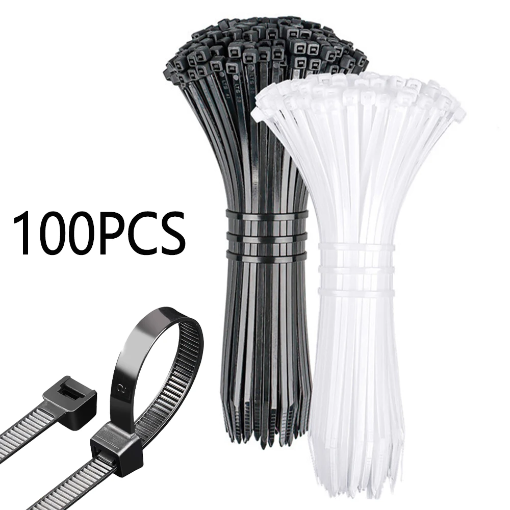 100PCS Self-locking Plastic Nylon Cable Binding Device Fastening Cable Binding Winding Zipper Wire Black and White 3 4 5mm