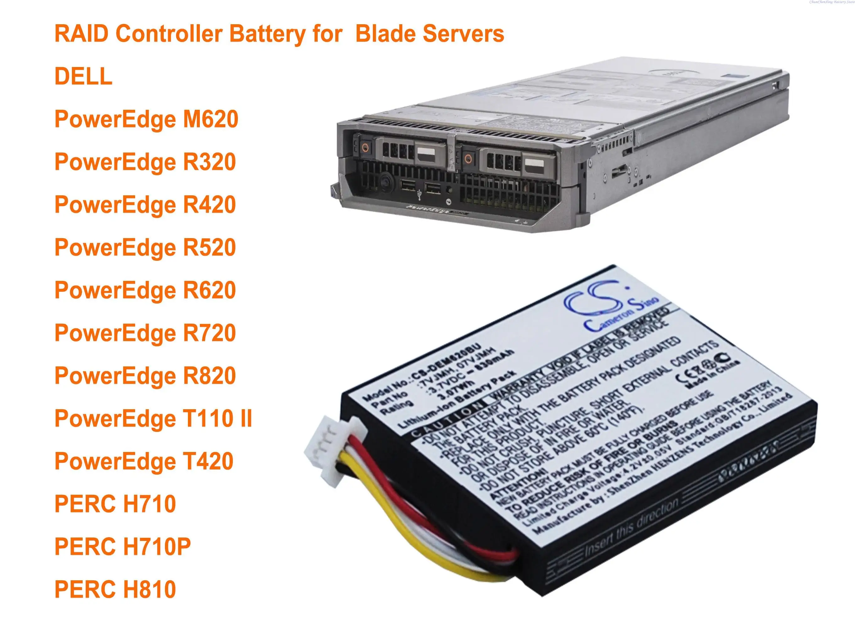 Cameron sino bateria de 830mah 7vjmh para dell, perc h710, h710p, h810, poweredge m620, r320, r420, r520, r620, r720, r820, t110 ii, t420