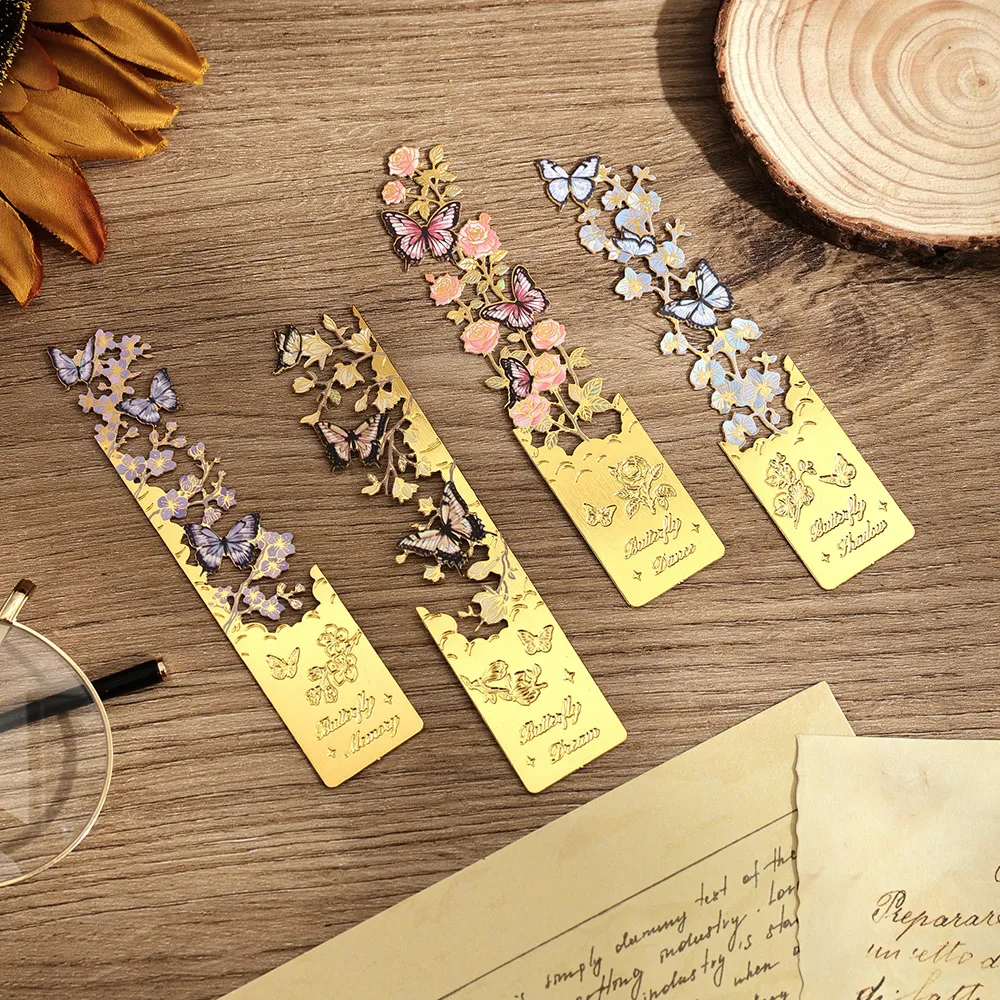 1 pc Vintage Butterfly Flower Golden Hollow Metal Bookmark Students Creative Gift Reading Tool Bookmark Stationery Supplies