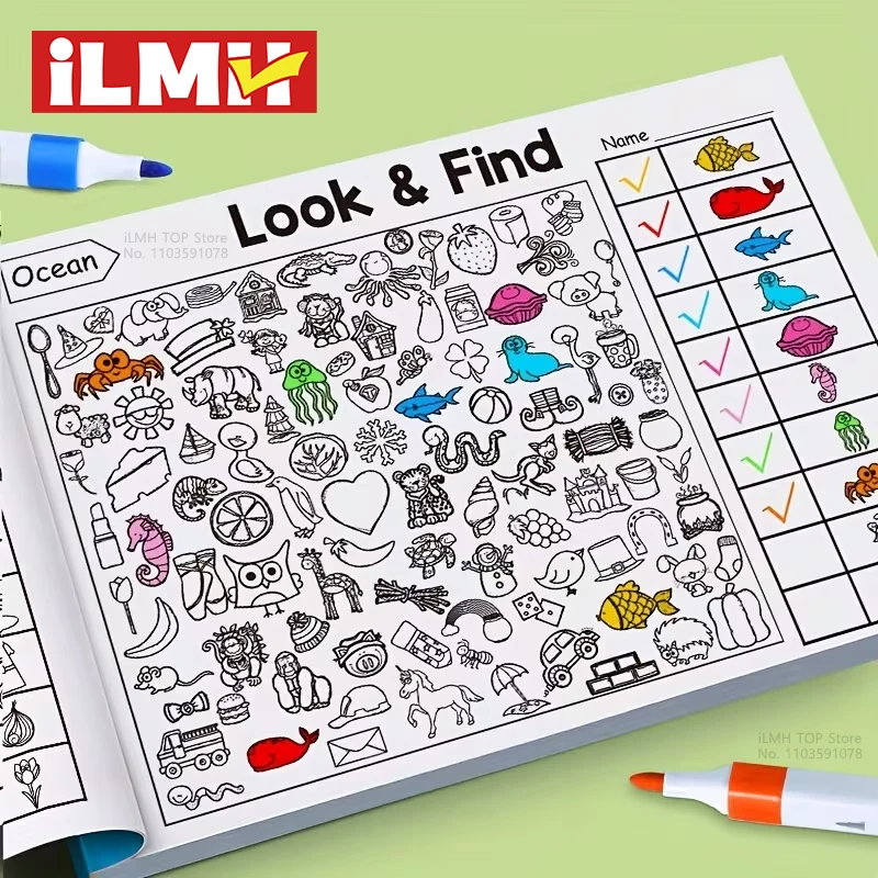 Children's Search for Items Game, Enhance Visual Perception, Fun Coloring Book, Focus and Attention, Handwriting Exercise Book