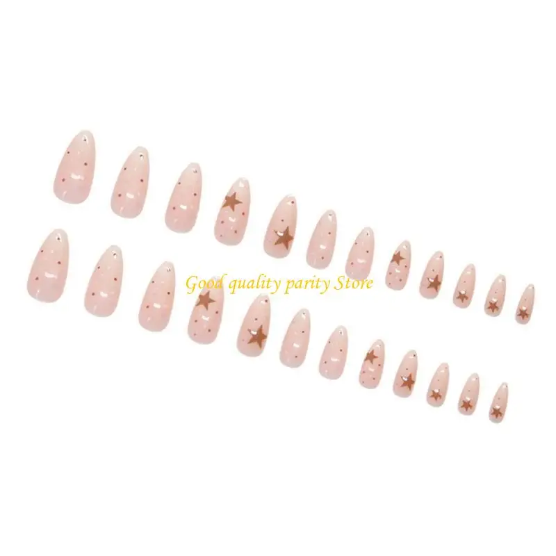 

M4YA 24 PCS Длинная миндальная палочка на фальшивой звезде ногте