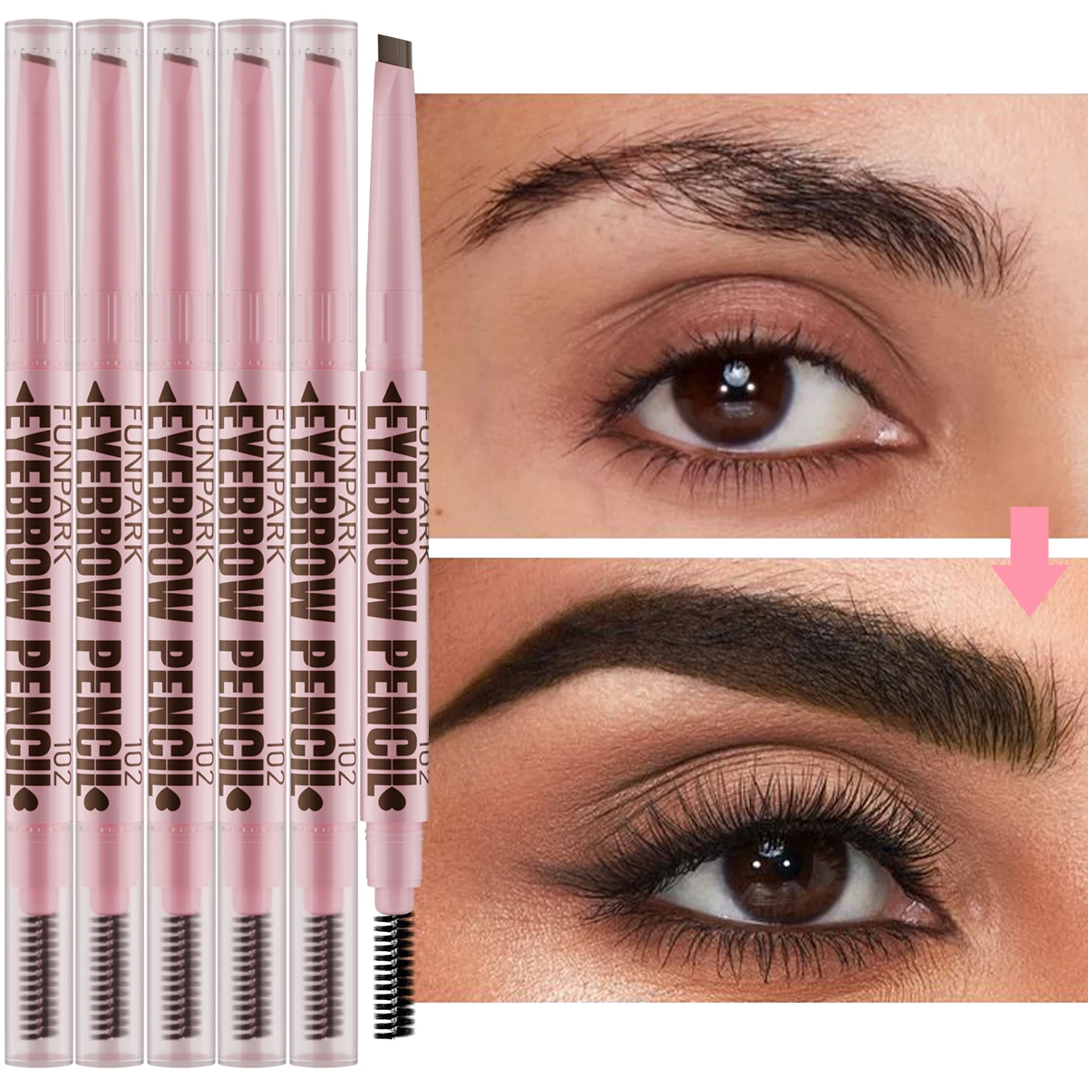 Crayon à sourcils professionnel 2 en 1, maquillage pour les yeux pour femmes, 5 couleurs, brosse à sourcils longue durée, stylo à sourcils, cosmétique Gif
