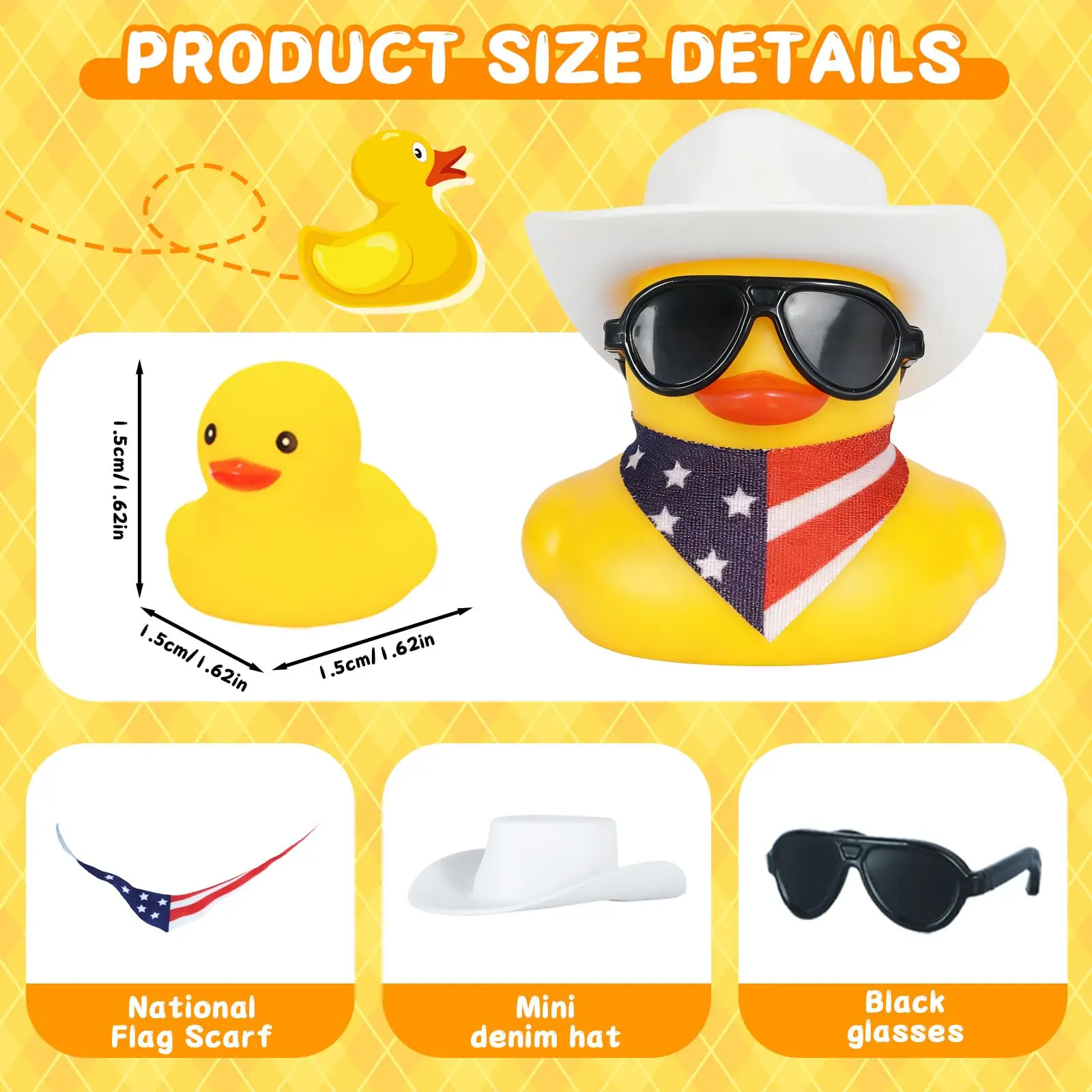 6/12/24 pcs Cowboy Rubber Duck Mini Yellow Duckies Toy Tiny Ducks  Toy with Cowboy Hat Paisley Bandanas Sunglasses