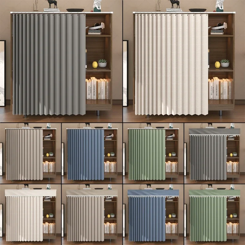 Kitchen Cabinet Curtain Home Punch-free Curtain Blackout Shoe Cabinet Folding Curtain Wardrobe Bookcase Dust-proof Cloth Cover