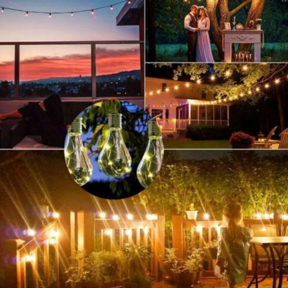 Outdoor Clear LED Hanging Lamp Solar Powered String Light Retro Bulb