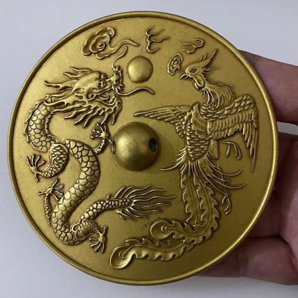 Boutique yellow bright pure copper wedding dragon and phoenix bronze mirror bride waist dragon and phoenix wedding round