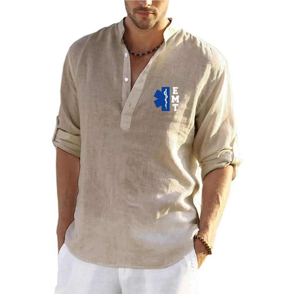 KB New Men's Casual Blouse Cotton Linen Shirt Loose Tops Long Sleeve Tee Shirt Spring Autumn Casual Handsome Men Shirts