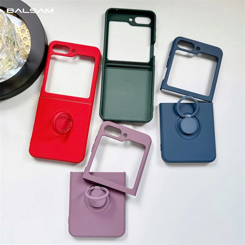 

Soft Liquid Silicone Folding Phone Case For Samsung Galaxy Z Flip 5 Z Flip 5 4 3 5G Square Frame With Magnetic Ring Holder Cover
